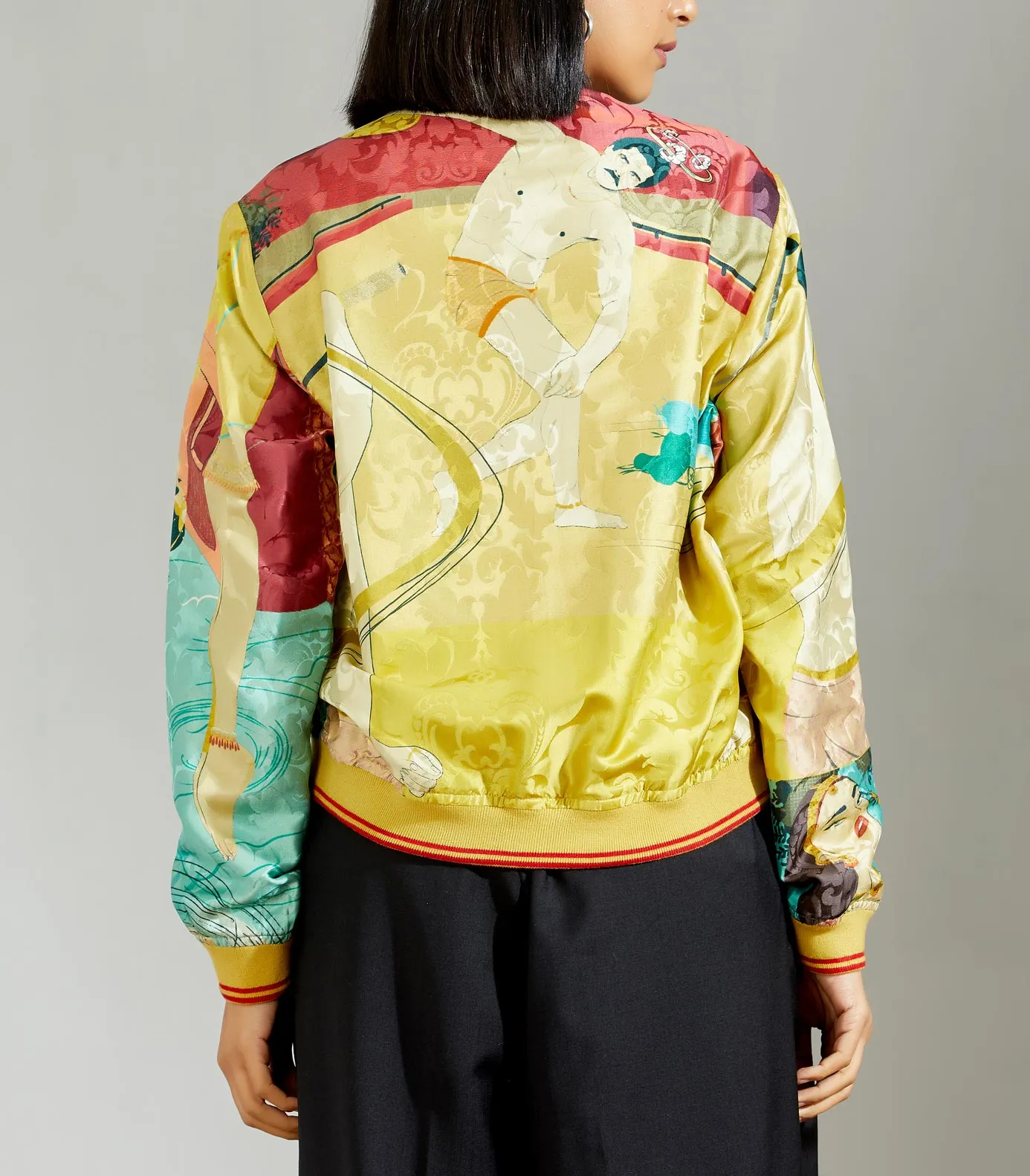 Janbaaz Bomber Jacket Silk Damask Mustard