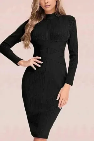 Jane Long Sleeve Bodycon Midi Dress - Classic Black