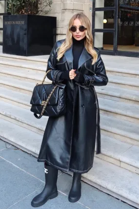 Jenny black faux leather trench coat