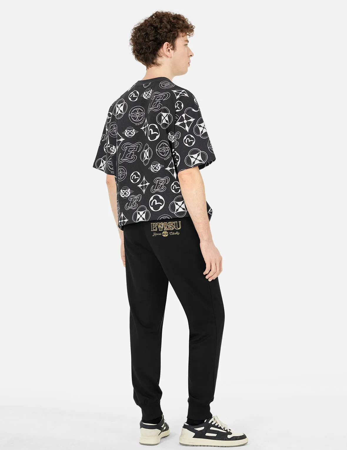 Kamon Embroidery and Logo Brocade Appliqué Regular Fit Sweatpants