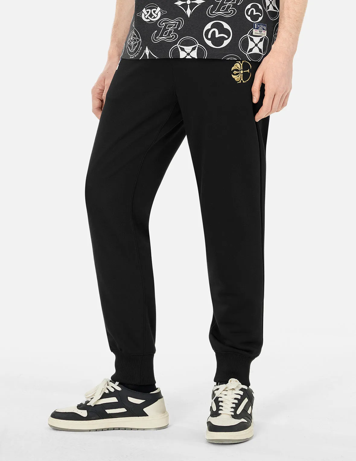 Kamon Embroidery and Logo Brocade Appliqué Regular Fit Sweatpants