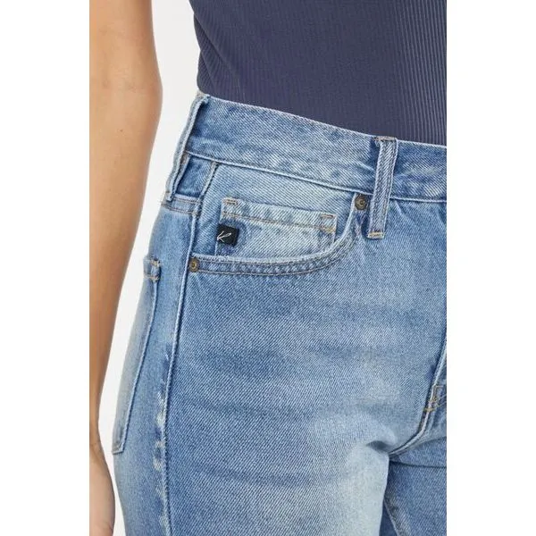 Kancan High Waist Chewed Up Straight Mom Jeans