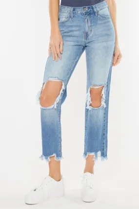 Karen - High Waist Chewed Up Straight Mom Jeans - Exclusively Online