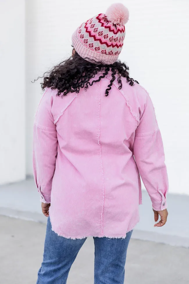 Keep Me Grounded Pink Frayed Edge Cord Shacket FINAL SALE