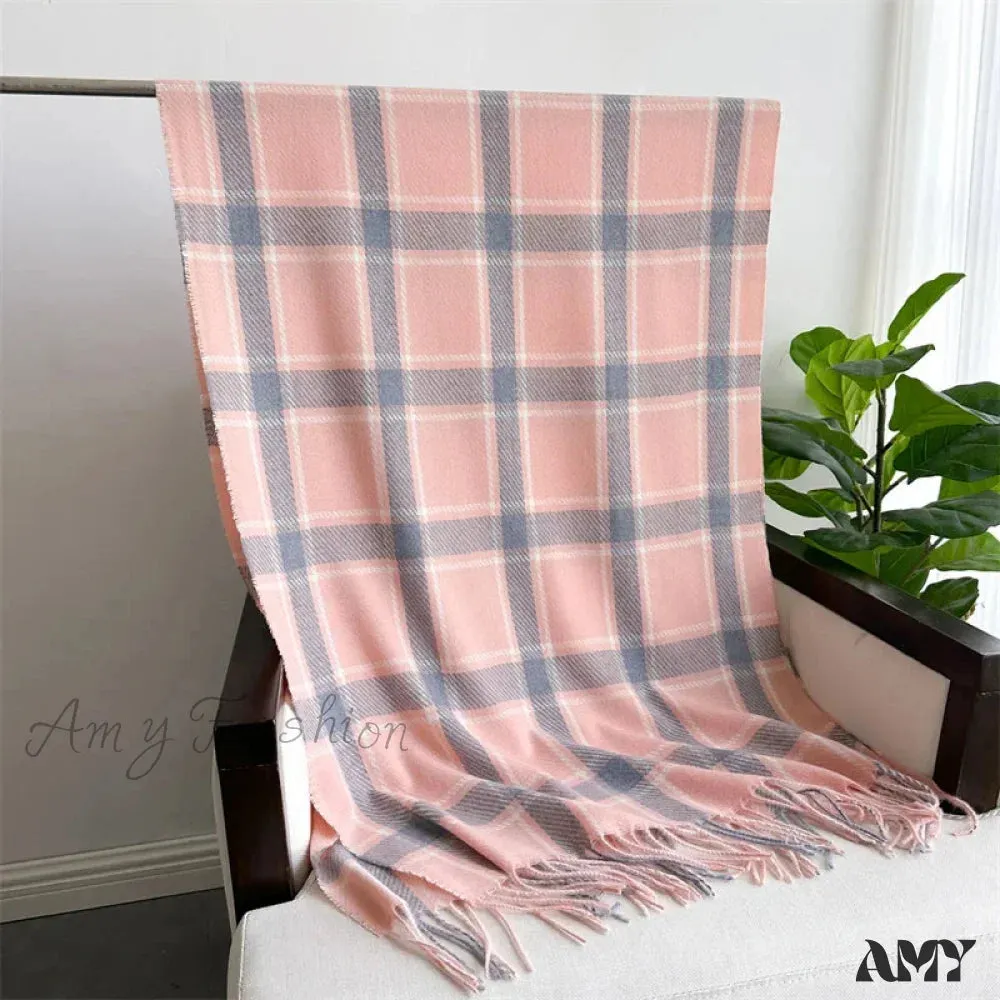 Korean Style Thick Warm Shawl Wrap Plaid Cashmere Blanket Scarf