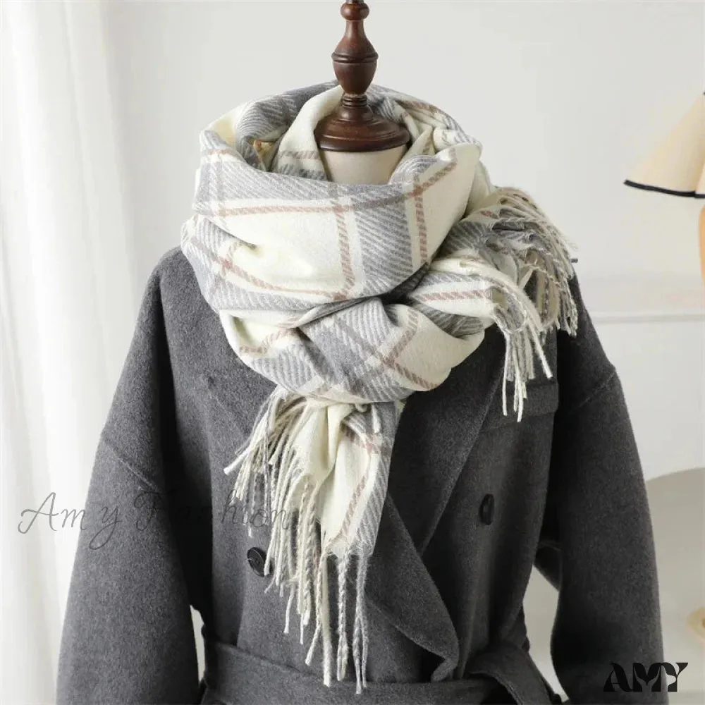 Korean Style Thick Warm Shawl Wrap Plaid Cashmere Blanket Scarf