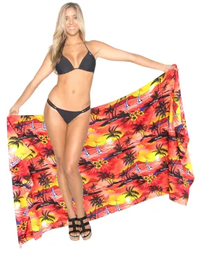 LA LEELA Women Swimsuit Cover Up Summer Beach Wrap Skirt One Size Plus Red_E624