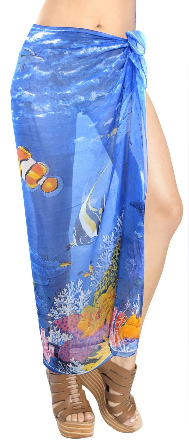 LA LEELA Women's Swimsuit Cover Up Beach Sarong Wrap Skirt 72"x42" Blue_R534