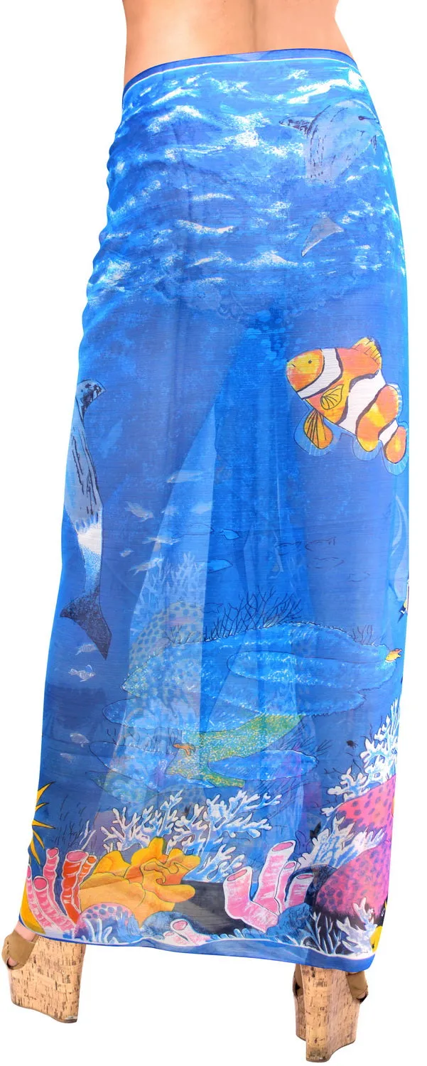 LA LEELA Women's Swimsuit Cover Up Beach Sarong Wrap Skirt 72"x42" Blue_R534