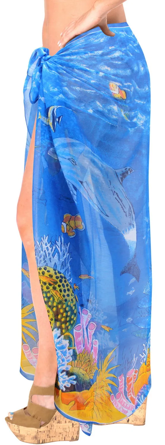 LA LEELA Women's Swimsuit Cover Up Beach Sarong Wrap Skirt 72"x42" Blue_R534