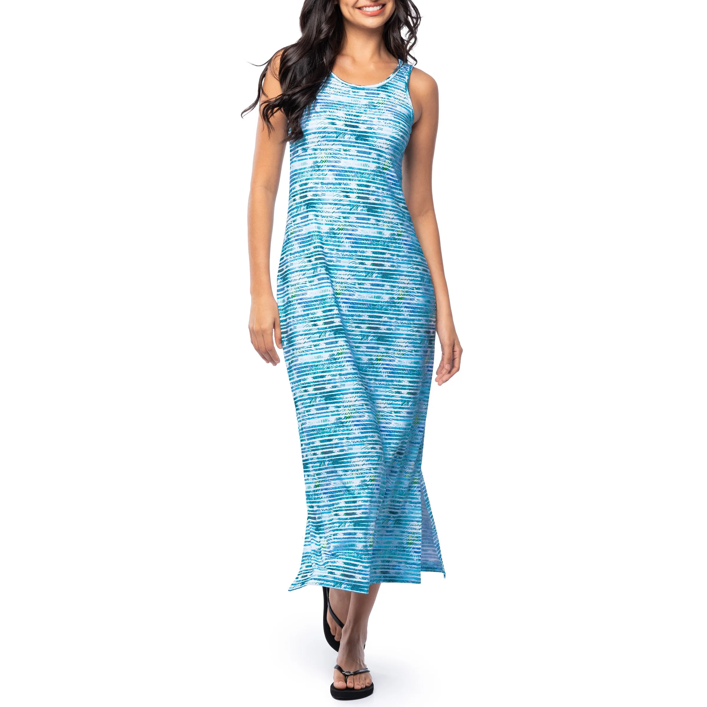 Ladies Palm Stripe Maxi Dress