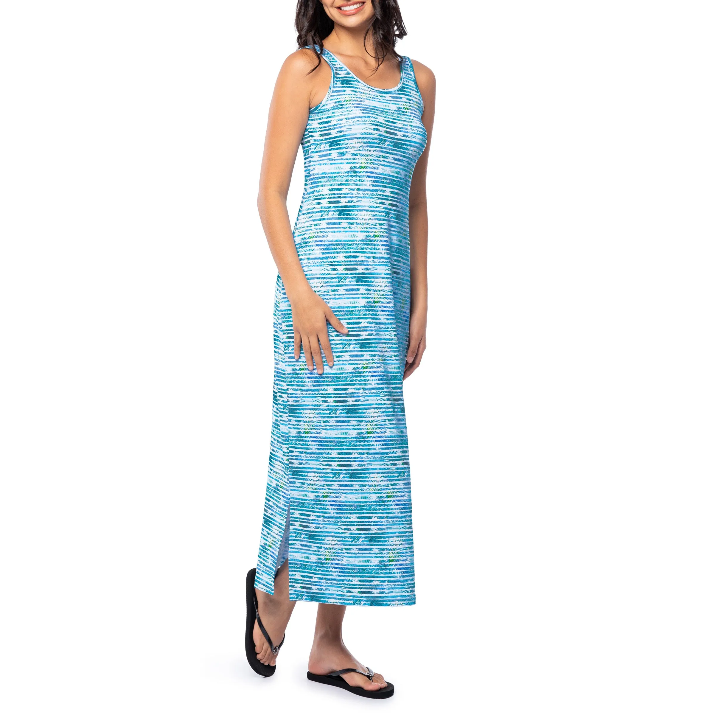 Ladies Palm Stripe Maxi Dress