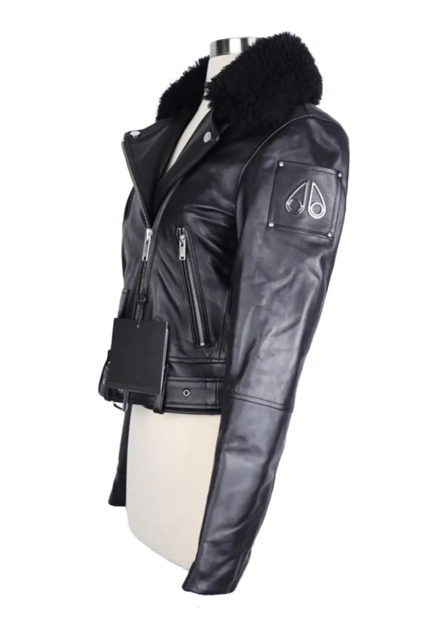 Leather W/ Shearling Collar Moto Jacket