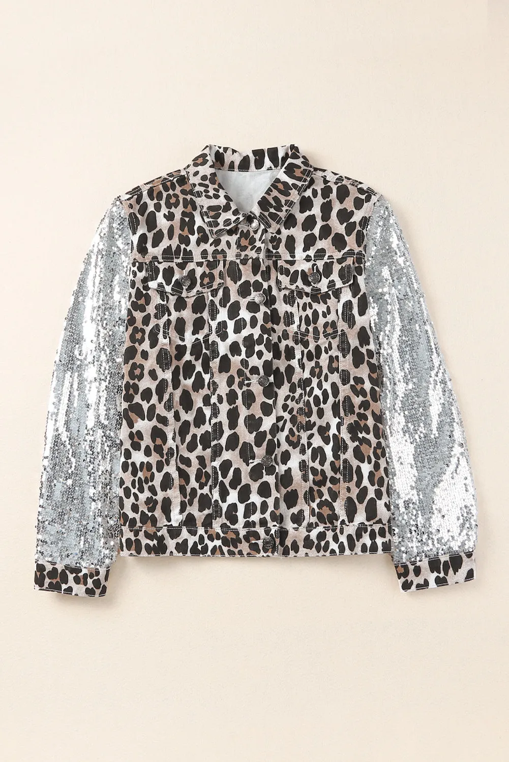 Leopard Print Sequin Patchwork Long Sleeve Jacket