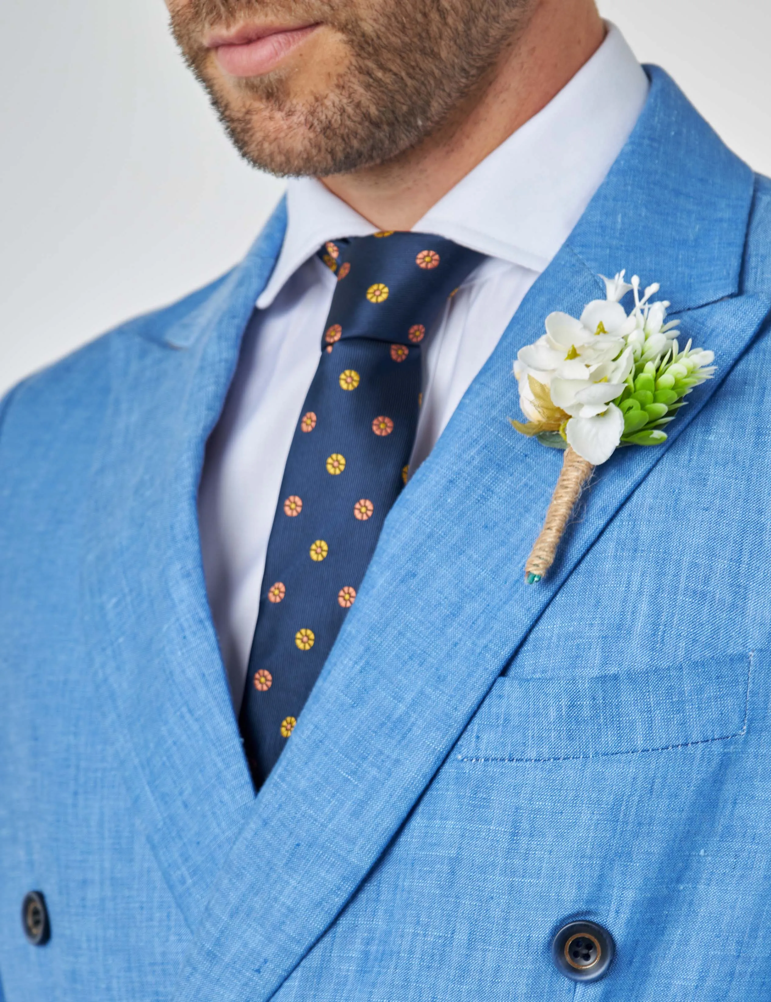 LEWIS - Tailored Fit Sky Blue Linen Double Breasted Suit Jacket