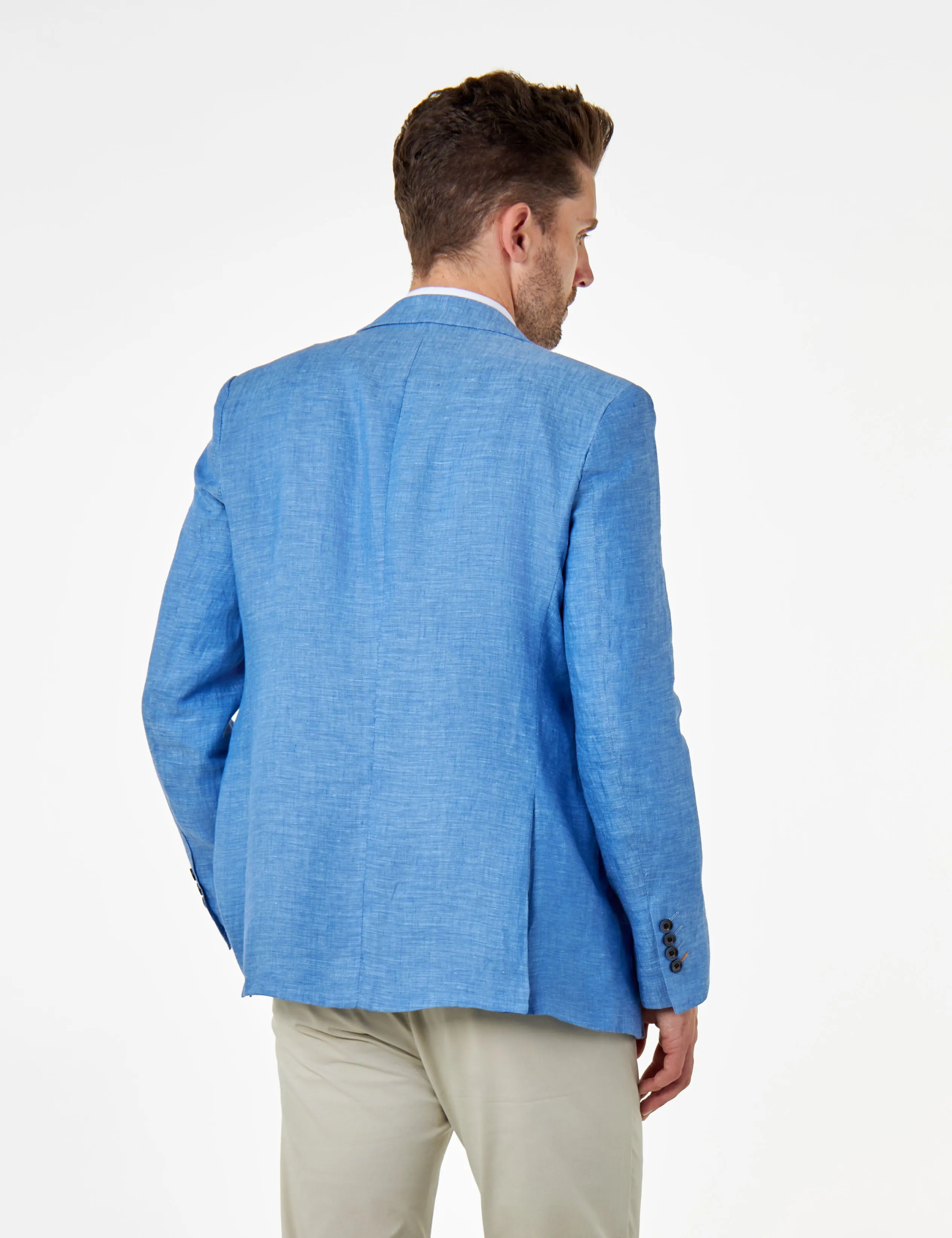 LEWIS - Tailored Fit Sky Blue Linen Double Breasted Suit Jacket