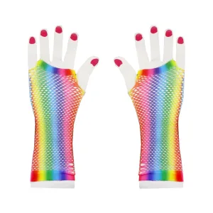 Long Rainbow Fishnet Gloves