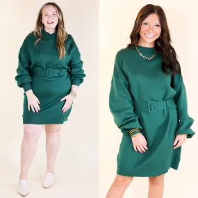 Luxurious Life Sweater Dress with Belt in Hunter Green