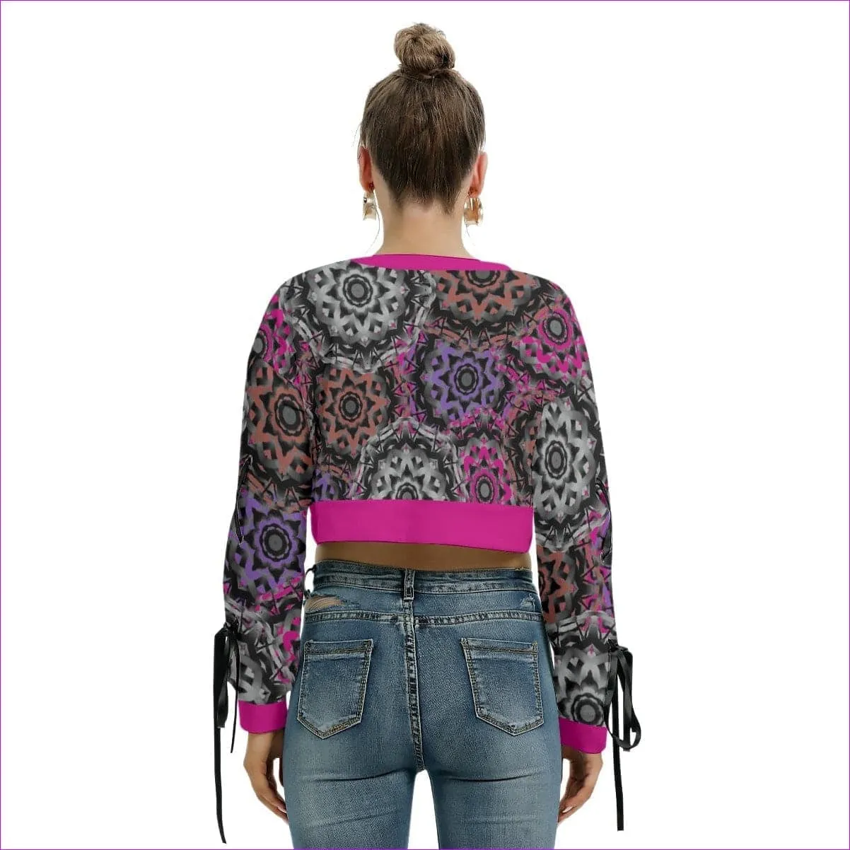 Mandala Graffiti Womens Long Lace Up Sleeve Cropped Sweatshirt