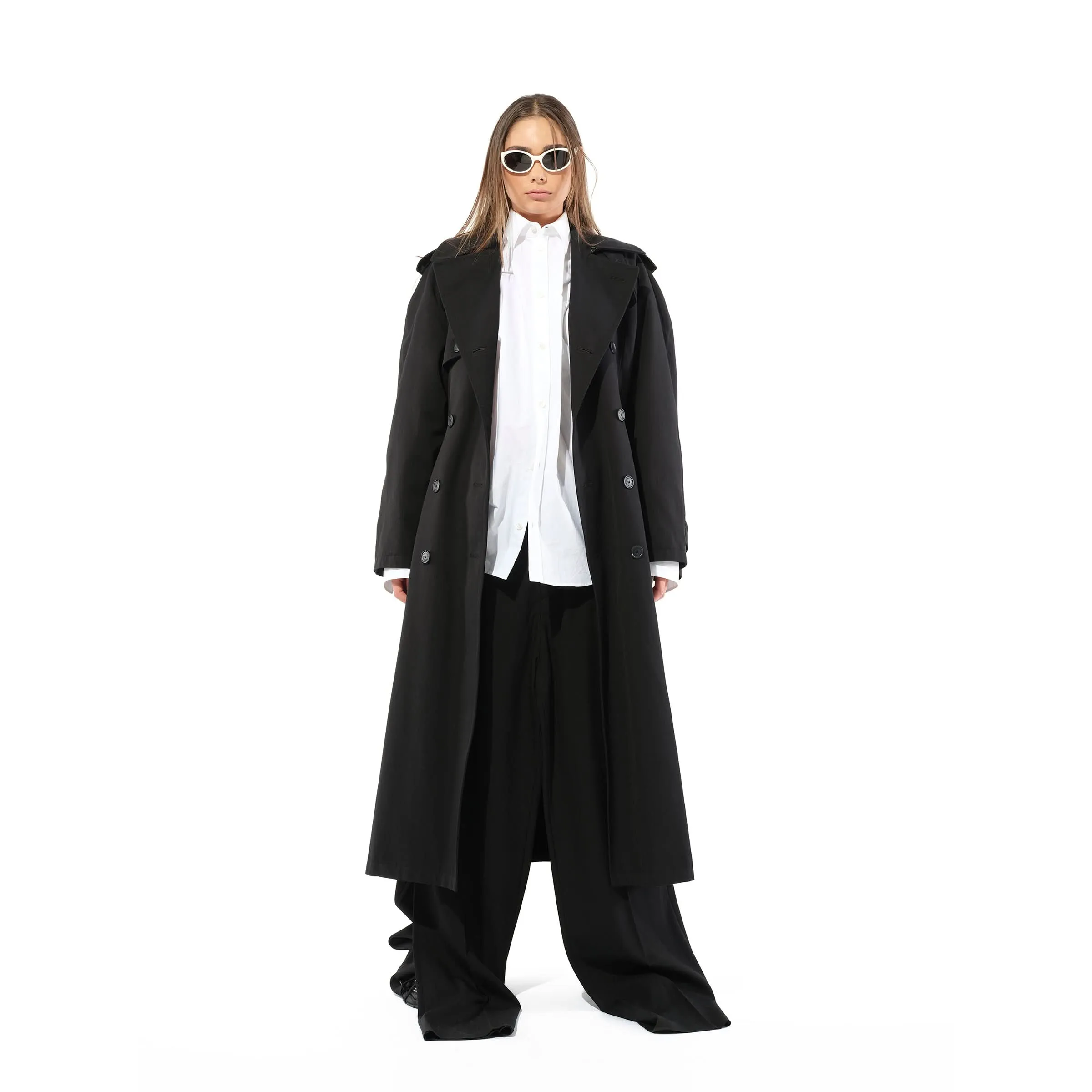 Maxi Padded Trench Coat in Black