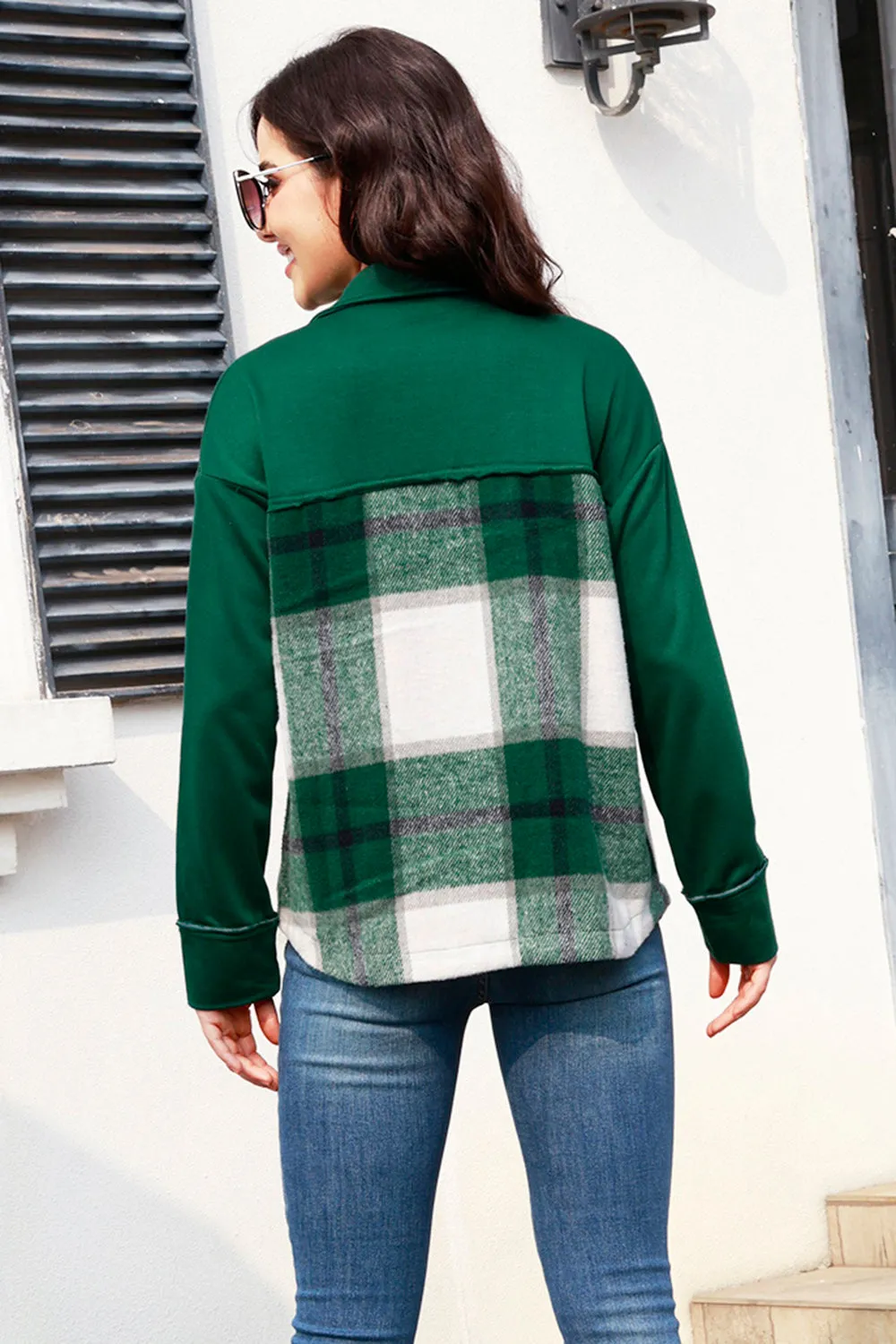 MeiMei Snap Down Plaid Long Sleeve Shacket