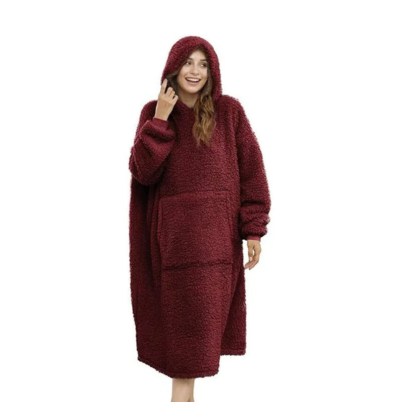 Men and Women Soft Winter Big Pocket Hoodie Sherpa TV Blanket Home