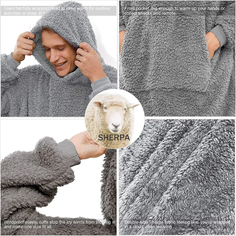 Men and Women Soft Winter Big Pocket Hoodie Sherpa TV Blanket Home