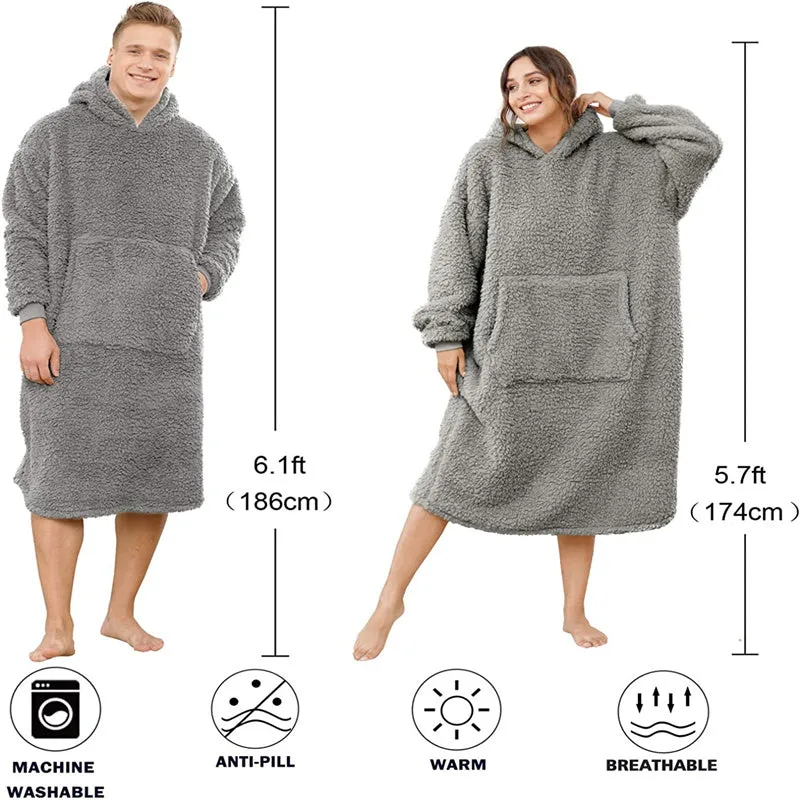 Men and Women Soft Winter Big Pocket Hoodie Sherpa TV Blanket Home