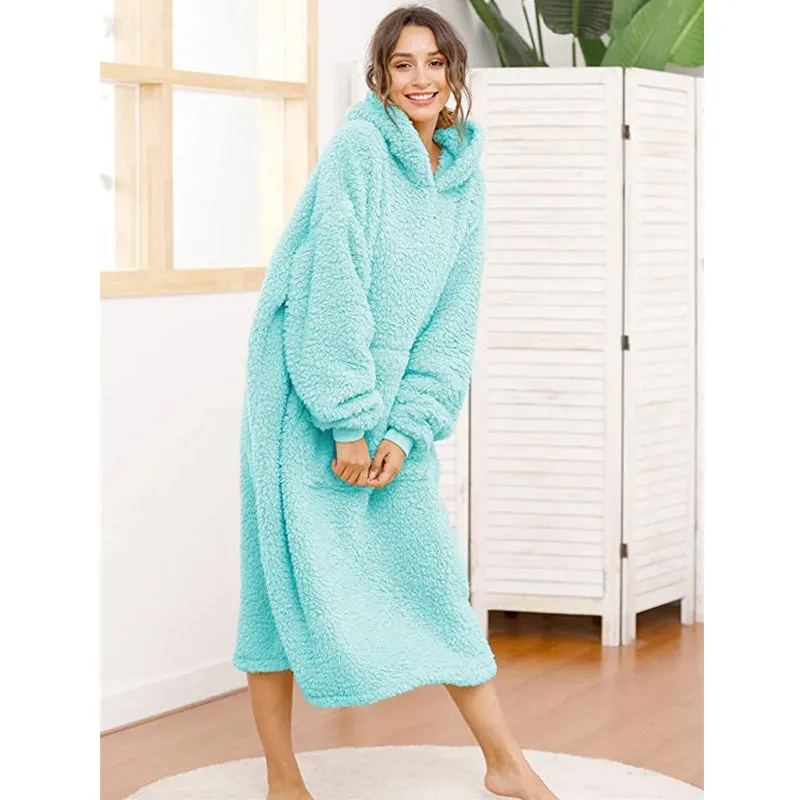 Men and Women Soft Winter Big Pocket Hoodie Sherpa TV Blanket Home