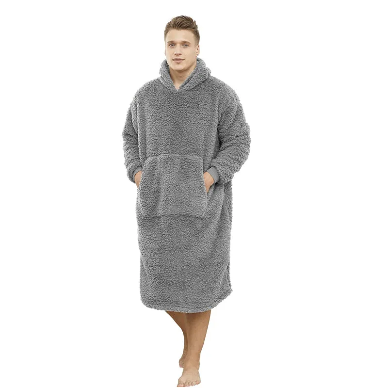 Men and Women Soft Winter Big Pocket Hoodie Sherpa TV Blanket Home