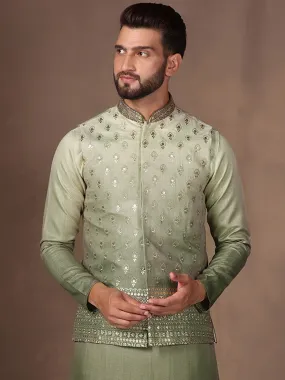 Men Green Ombre Embroidery Jacket (Set of 1)