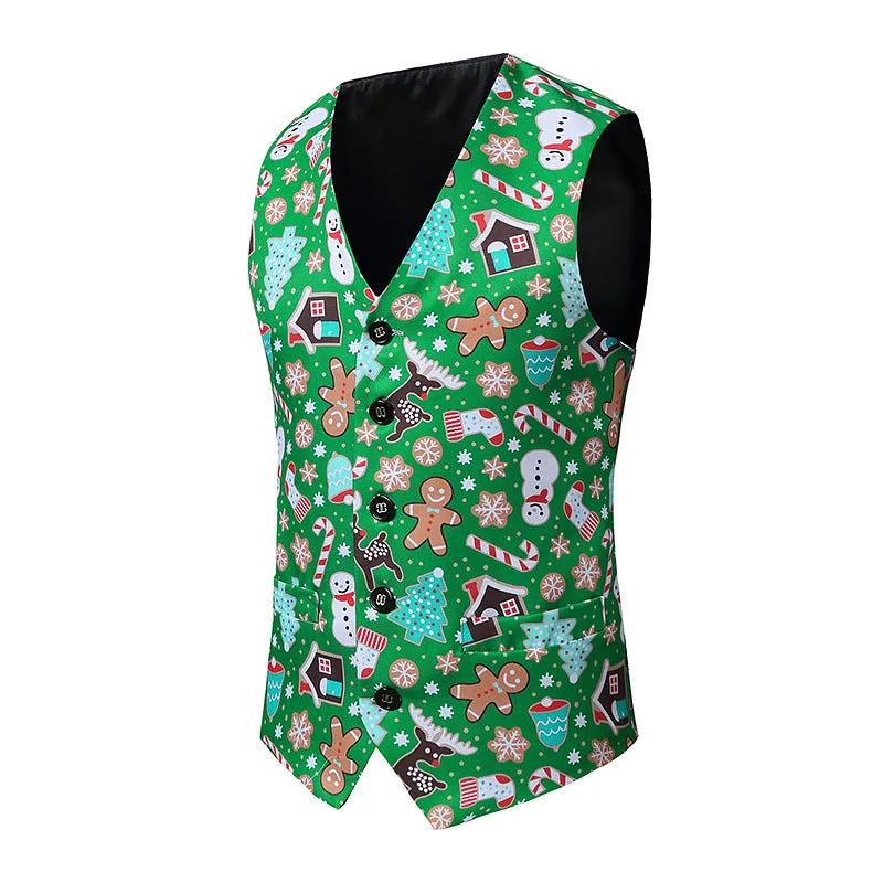 Men's 3D Christmas Tree Decoration Printed Vest Waistcoat