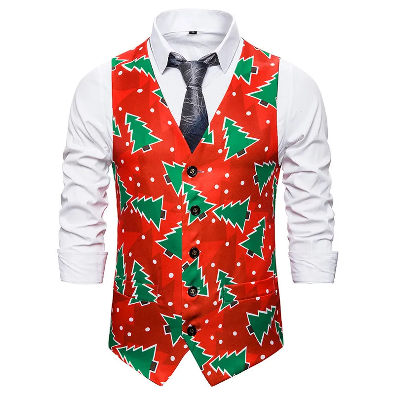 Men's 3D Christmas Tree Print Christmas Vest Waistcoat