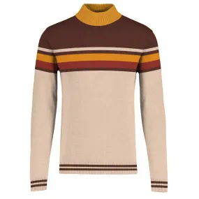 Men's brown striped turtleneck 1950s knitwear