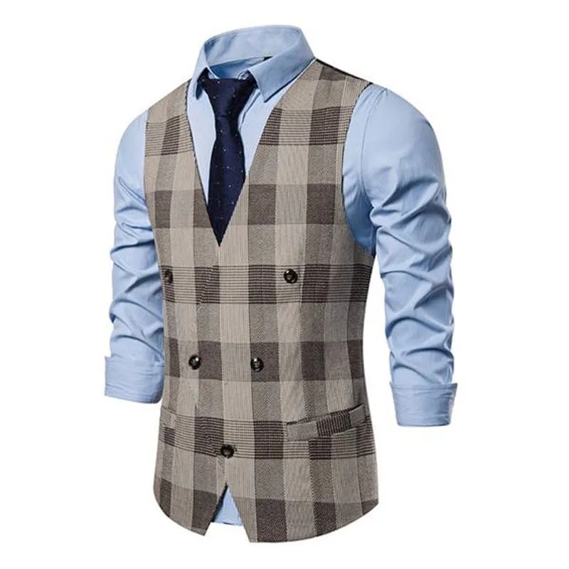 Men's Casual V Neck Plaid Vest