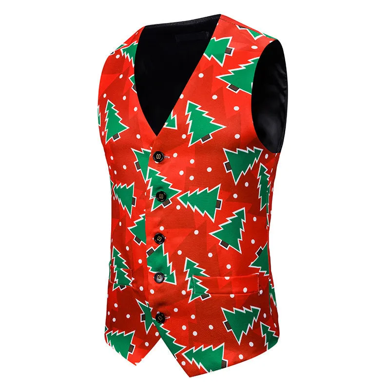 Men's Christmas 3D Christmas Tree Printed Vest Waistcoat