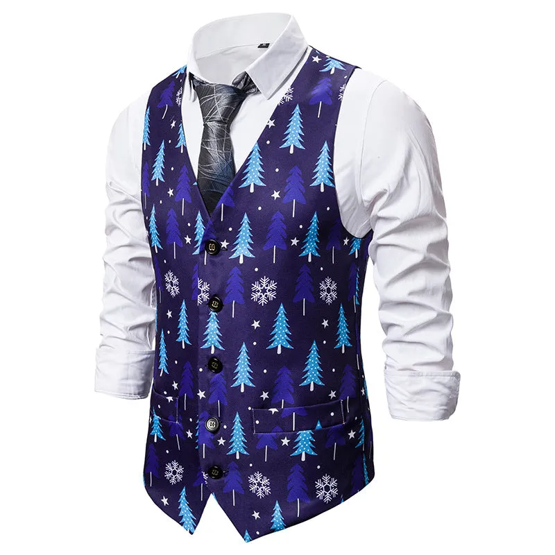 Men's Christmas 3D Christmas Tree Printed Vest Waistcoat