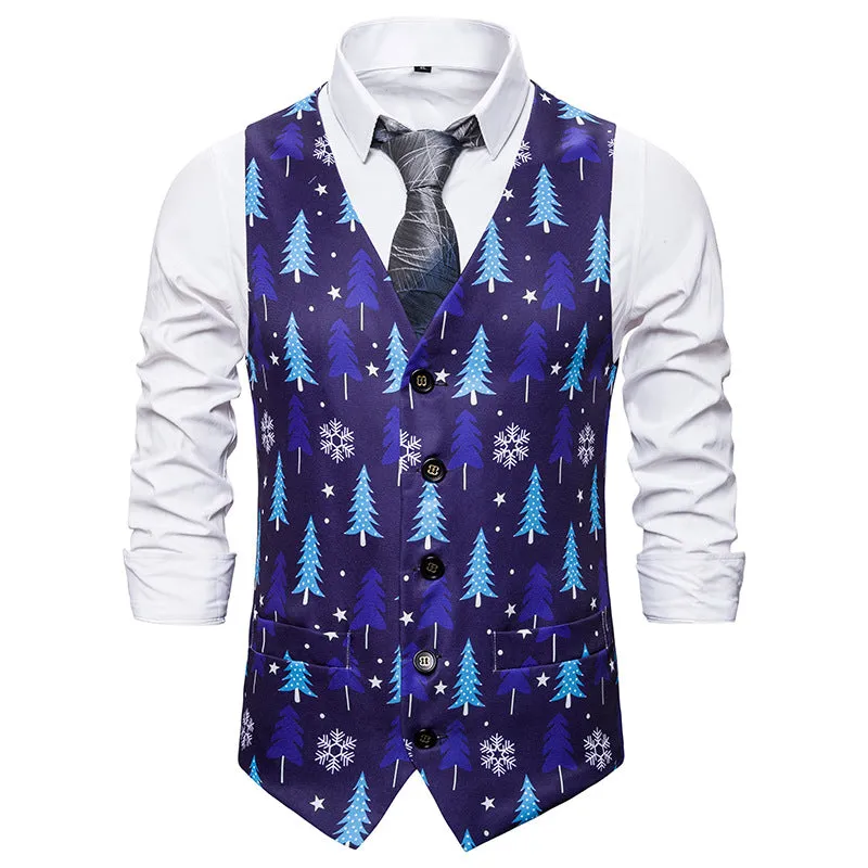 Men's Christmas 3D Christmas Tree Printed Vest Waistcoat