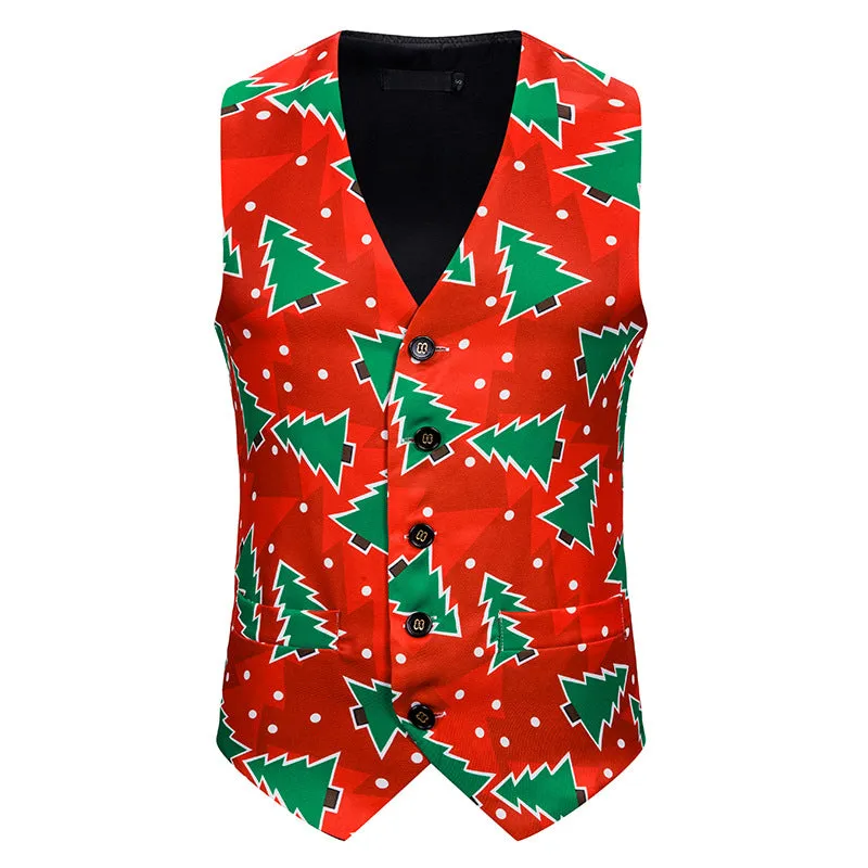 Men's Christmas 3D Christmas Tree Printed Vest Waistcoat