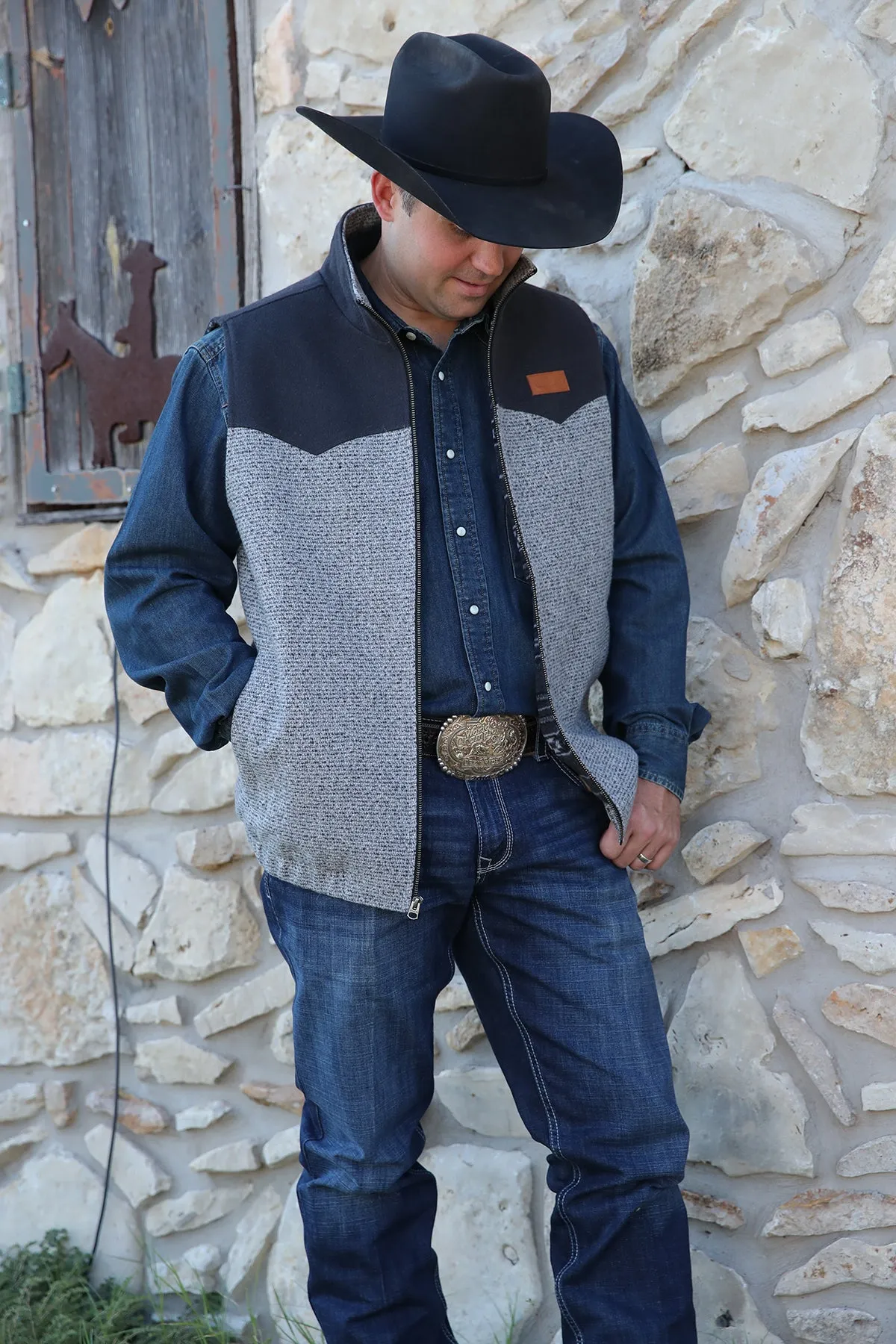 Men's Cinch Grey Blanket Stripe Vest - MWV1579001 - FINAL SALE