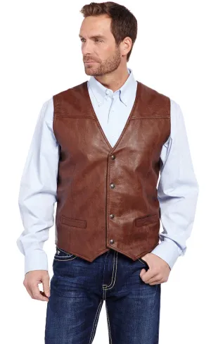 Men's Cripple Creek Faux Leather Snap Front Vest with Flannel Lining - CW1239