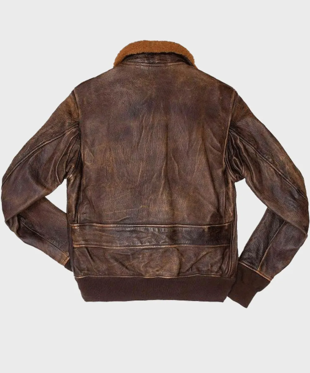 Men's Distressed Brown Flight Bomber Leather Jacket