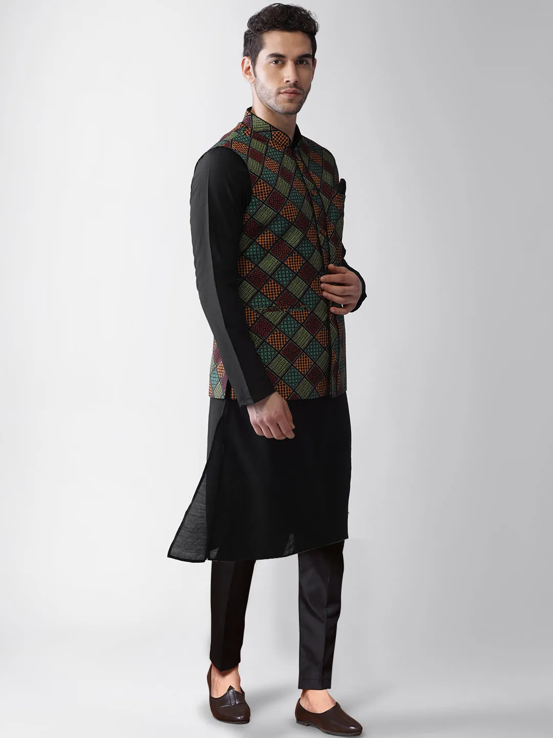 Men's Multi-Color Kurta Jacket Trousers Set