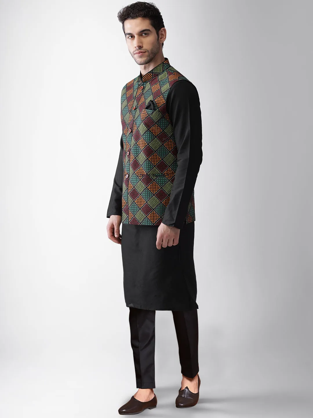 Men's Multi-Color Kurta Jacket Trousers Set