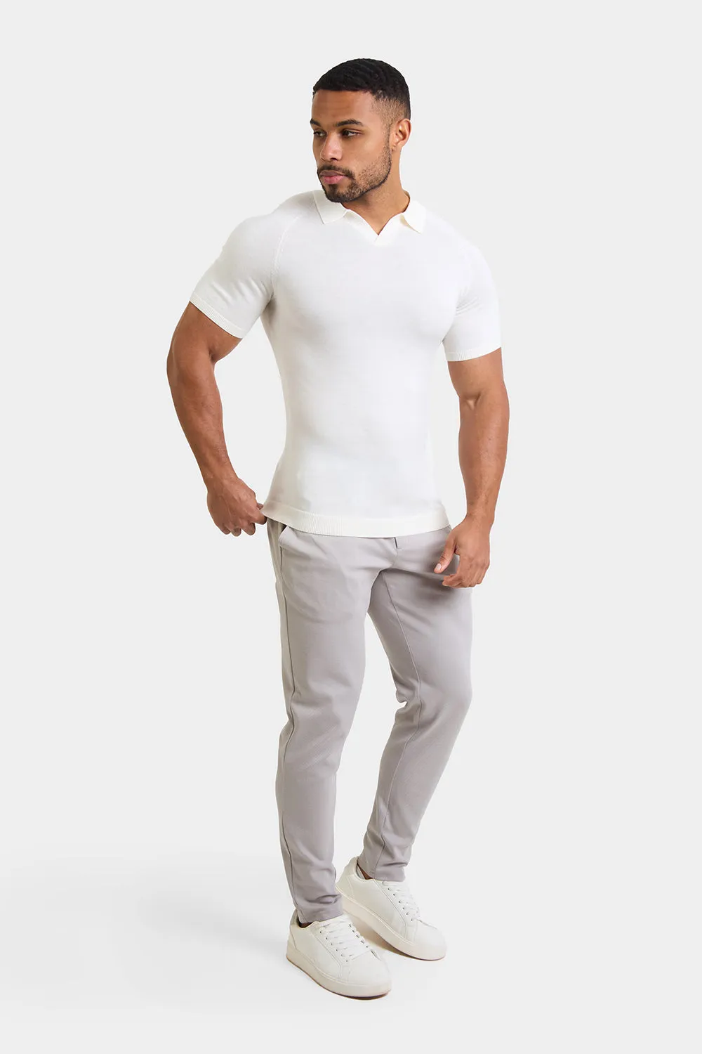 Merino Open Collar Knitted Polo in Chalk