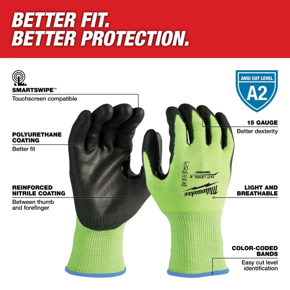 Milwaukee 48-73-8924 High Visibility Cut Level 2 Polyurethane Dipped Safety Gloves - 2X-Large