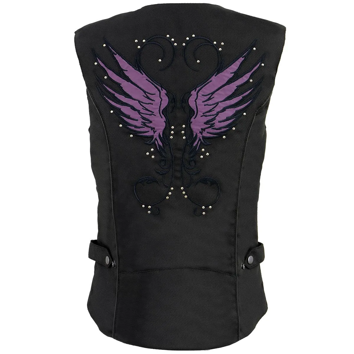 Milwaukee Leather SH1955 Ladies Black and Purple Textile Vest with Wing Embroidery