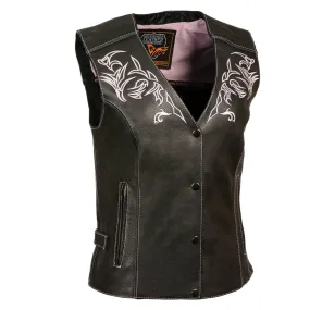 Milwaukee Leather Women's Black and Pink Leather Tribal Side Lace Motorcycle Rider Vest- w/ Reflective Piping ML1296