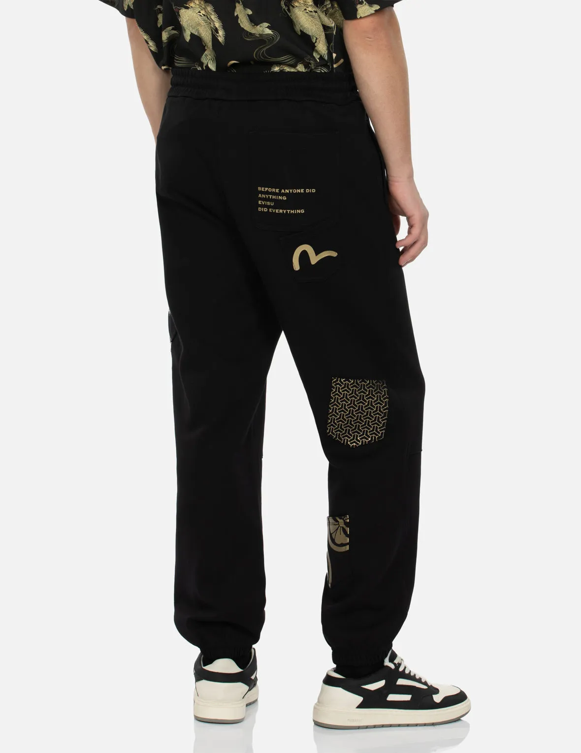 Multi Pocket and Logo Print Loose Fit Sweatpants