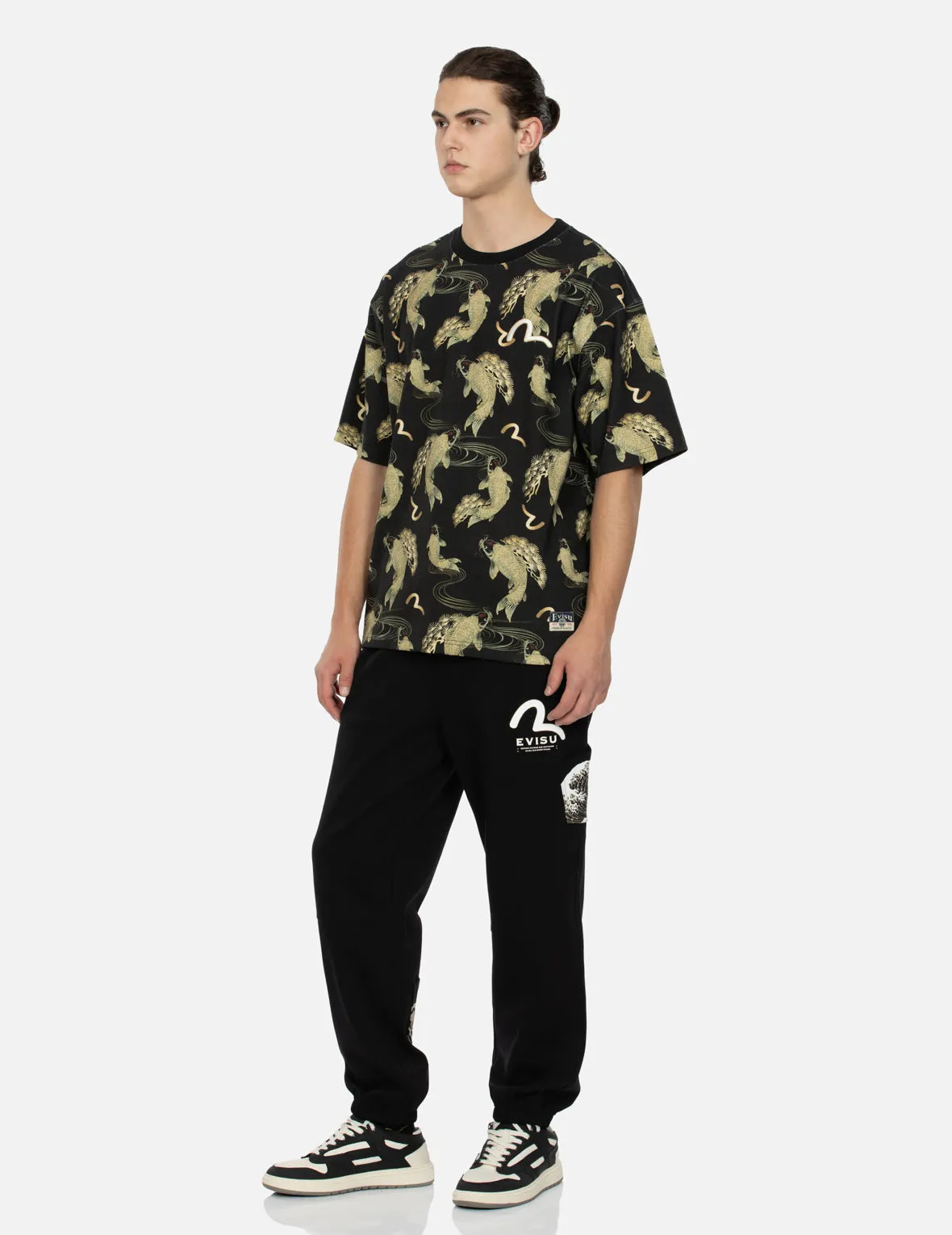 Multi Pocket and Logo Print Loose Fit Sweatpants